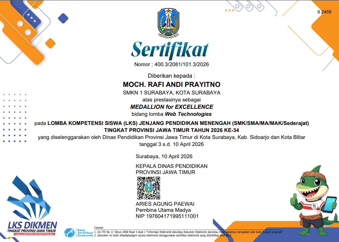 MEDALLION for EXCELLENCE LKS Jatim 2026